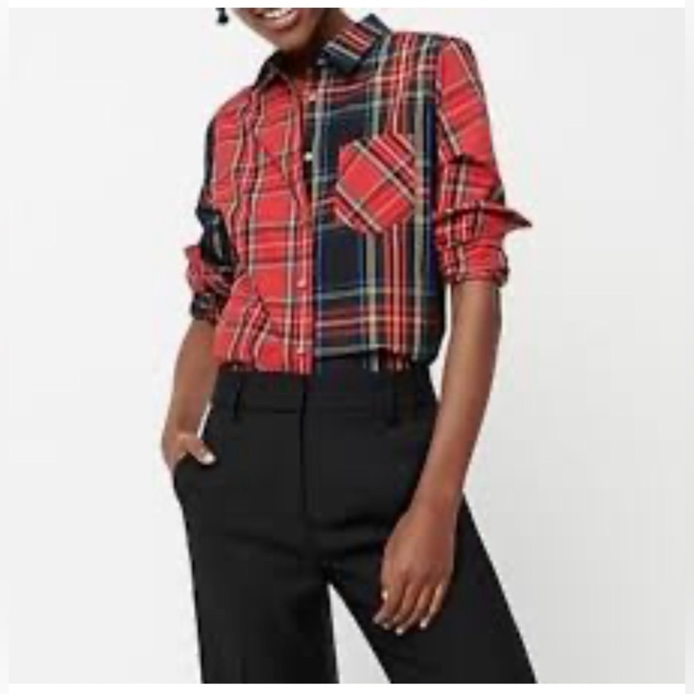 J. Crew Classic-fit boy in mixed Stewart tartan Red Button Up shirt Size 8